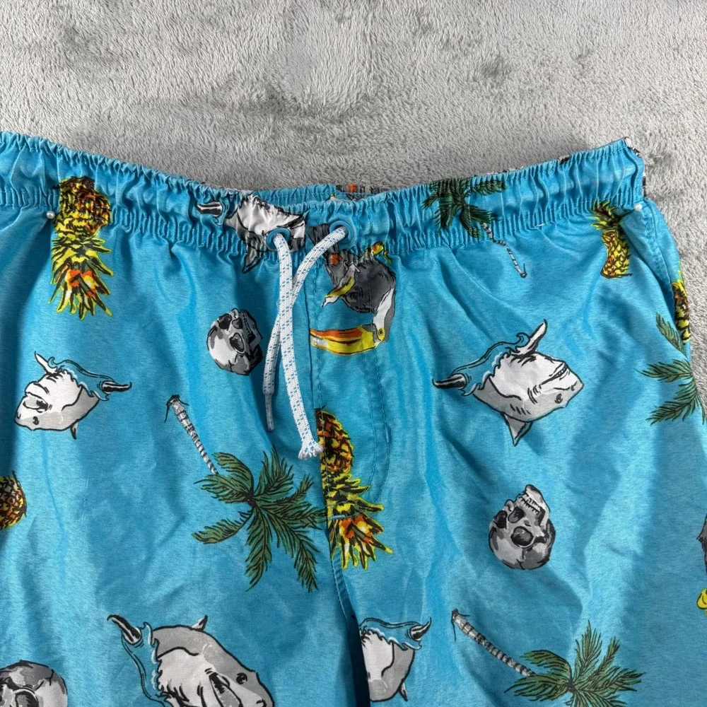 Wonder Nation Boys XL 14-16 Swim Trunks Blue Shark Skull Pineapple Tropical